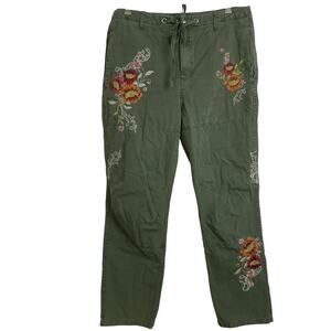 Sundance Floral Embroidered Winter Lined Cargo Pants Green Boho Flower